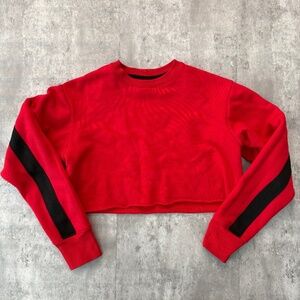 Red cropped crewneck sweatshirt racing stripe minimal casual pullover womens M